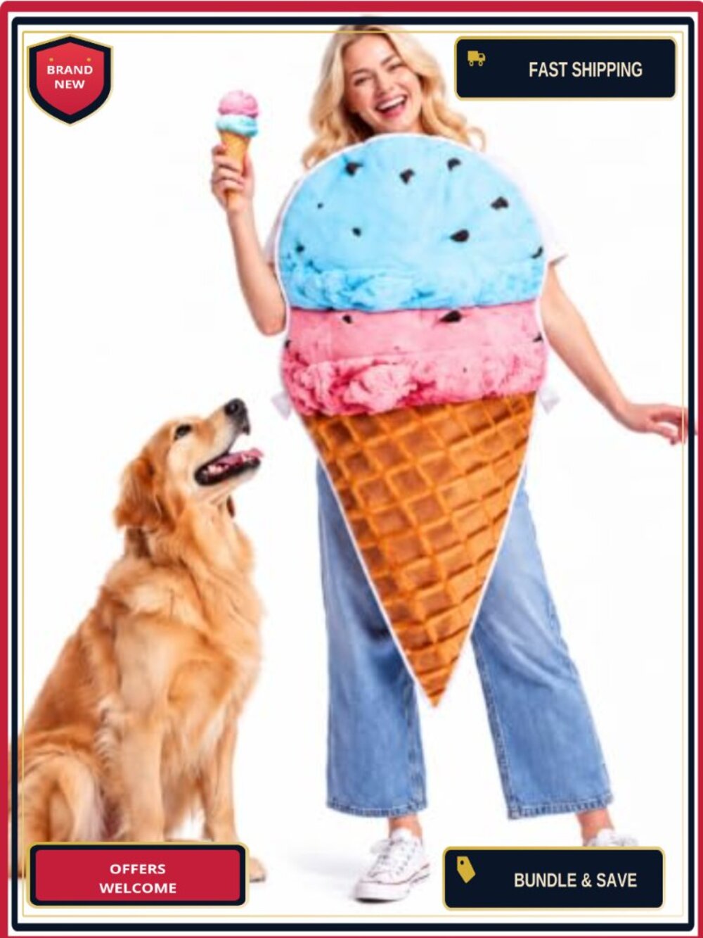 Ice Cream Cone Adult Halloween Costume One Size Dessert Cosplay Party